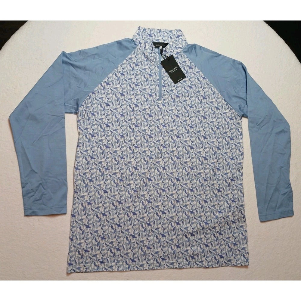 BUGATCHI Anthony OoohCotton Quarter Zip Pullover Men's L Air Blue NWT DF9450K30